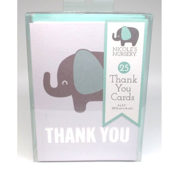 25 Elephant Thank You Cards Blank Inside NIB Baby Gift Shower - Picture 1 of 3